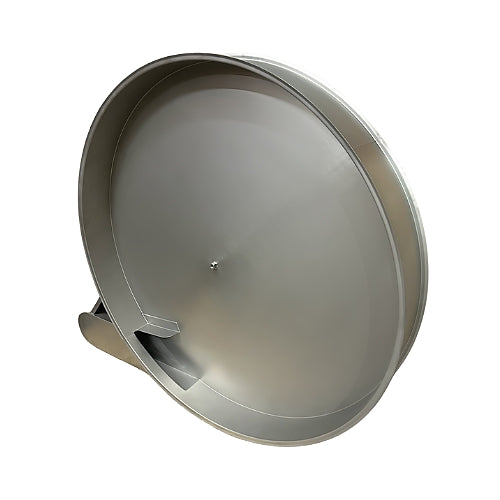 Metallic dish with a handle on a white background