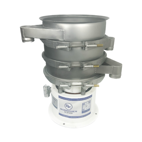 photo showing our 18 inch complete vibratory separator screening unit with 3 frames for a 3-part separation - stainless steel - No Cover