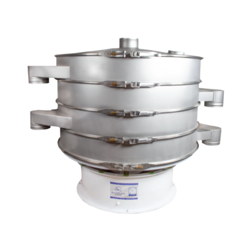 SiftPro 60 Vibratory Screener Unit with 3 screens and 4 out-spouts, with a dome cover.