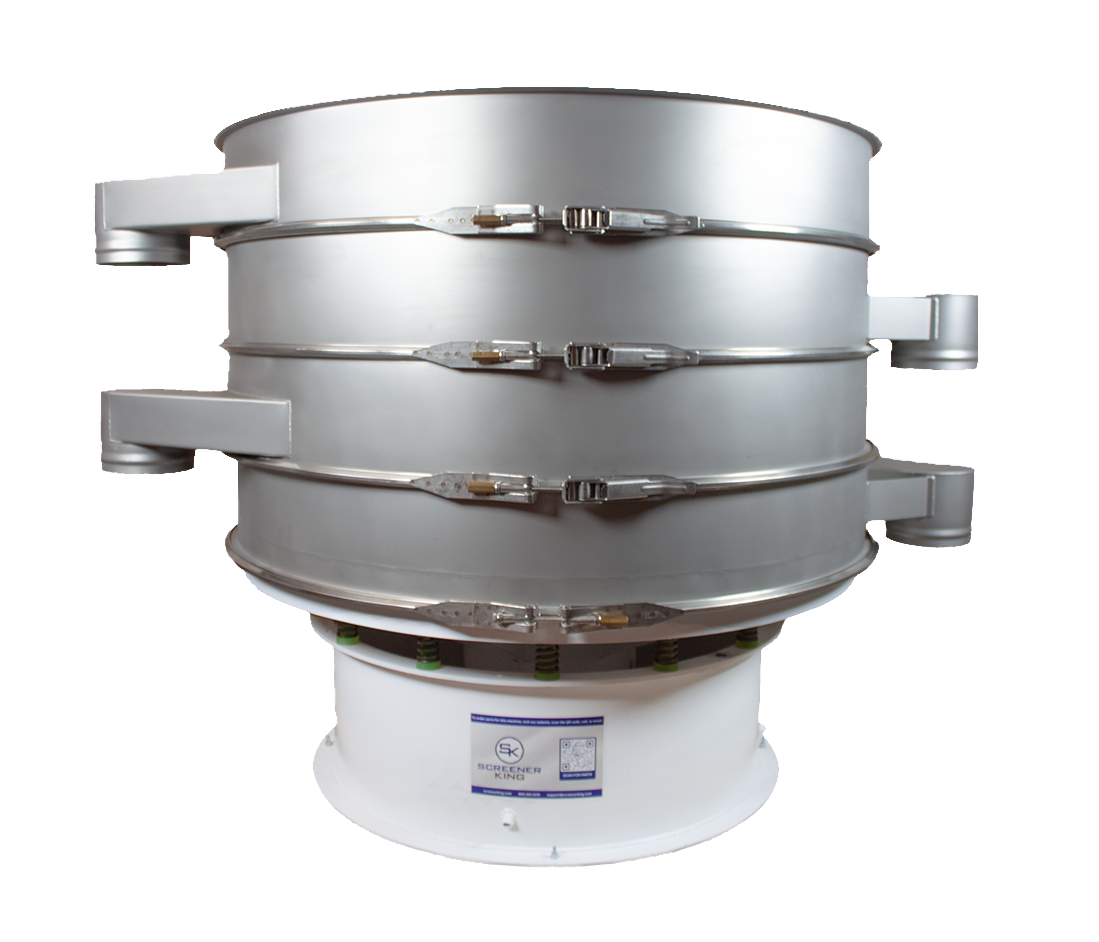 SiftPro 60 Vibratory Screener Unit with 3 screens and 4 out-spouts, without a cover.