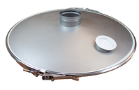 A stainless steel domed cover assembly with a Clampco quick-release clamp ring for vibratory screener and sifter.