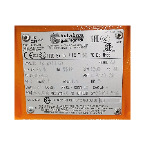ItalVibras 2.5HP 1200 RPM 230/460V 3-Phase Dual Vibratory Motor