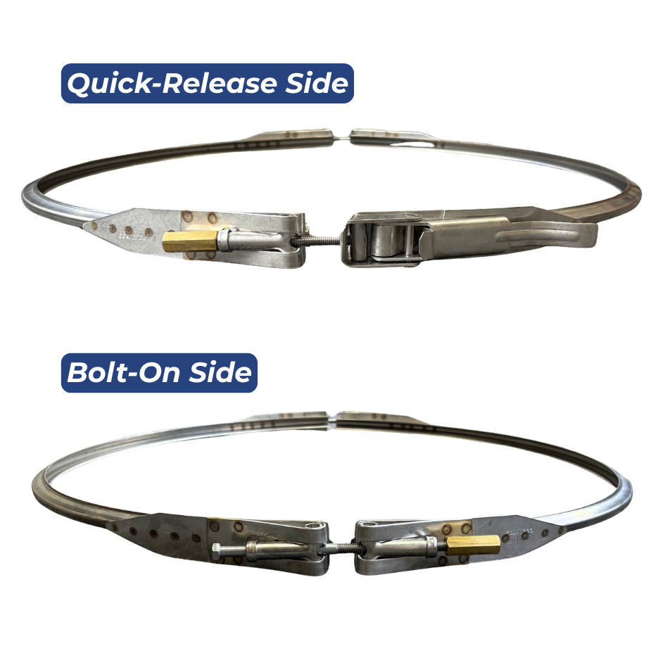 This clamp ring design is great for fast screen or frame swaps on vibratory screeners