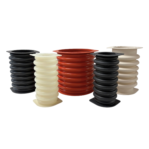 Connector boots are designed with relaxed-length corrugations and accommodate screener movement while maintaining a tight seal