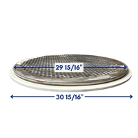 Diagram of 30-inch perforated plate screen frame showing 29 15/16-inch and 30 15/16-inch tolerances for drop-in fit to OEM screener housings