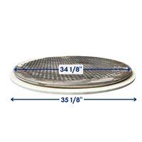 Diagram of 36-inch perforated plate screen frame showing 34 1/8-inch and 35 1/8-inch tolerances for drop-in fit to OEM screener housings