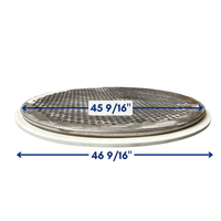 Diagram of 48-inch replacement screen frame showing 45 9/16-inch and 46 9/16-inch tolerances for drop-in fit to OEM screener housings