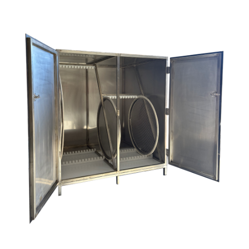 Replacement round screen cabinet storing 48 inch screens and 18 inch screens, with adjustable upper combs to fit any size screen