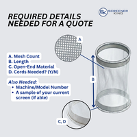 Diagram showing required details for a quote on Cylindrical Screens for ScreenerKing