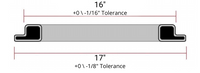 Cross-sectional diagram of 18-inch replacement screen frame showing 16-inch and 17-inch tolerances for drop-in fit to OEM screener housings