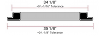 Cross-sectional diagram of 36-inch replacement screen frame showing 34 1/8-inch and 35 1/8-inch tolerances for drop-in fit to OEM screener housings
