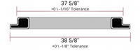 Cross-sectional diagram of 40-inch replacement screen frame showing 37 5/8-inch and 38 5/8-inch tolerances for drop-in fit to OEM screener housings