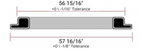 Cross-sectional diagram of 60-inch replacement screen frame showing 56 15/16-inch and 57 15/16-inch tolerances for drop-in fit to OEM screener housings
